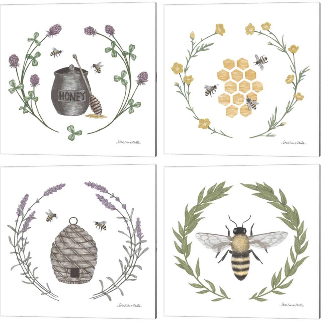 Happy to Bee Home by Sara Zieve Miller, 4 Piece Canvas Art Set